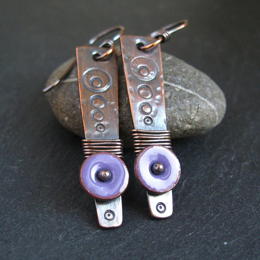 Retro Purple Earrings Made of Bronze and Silver – A Touch of Elegance!