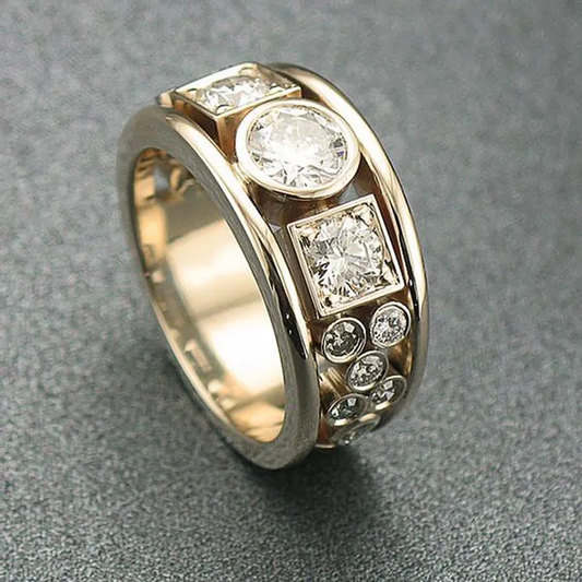 Radiant Vintage Gold Zirconia Statement Ring