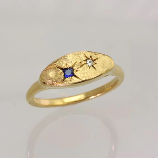 Elegant Vintage Blue Star Ring in Noble Gold Plating