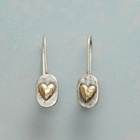 Elegant Vintage Silver Earrings with Golden Heart Design