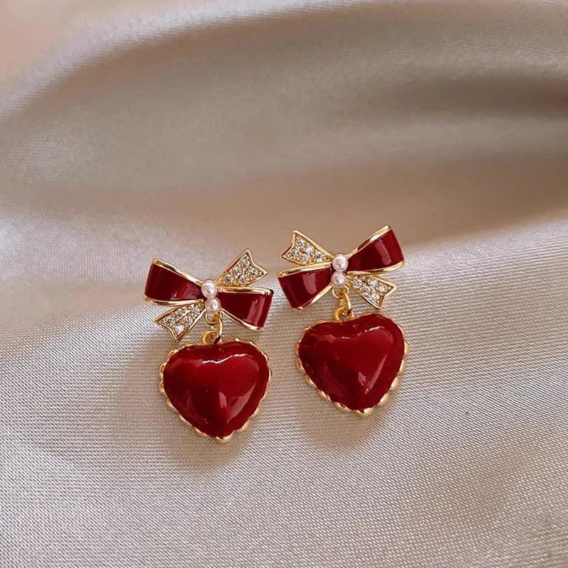 Chic Red Heart Bow Earrings for a Touch of Elegance