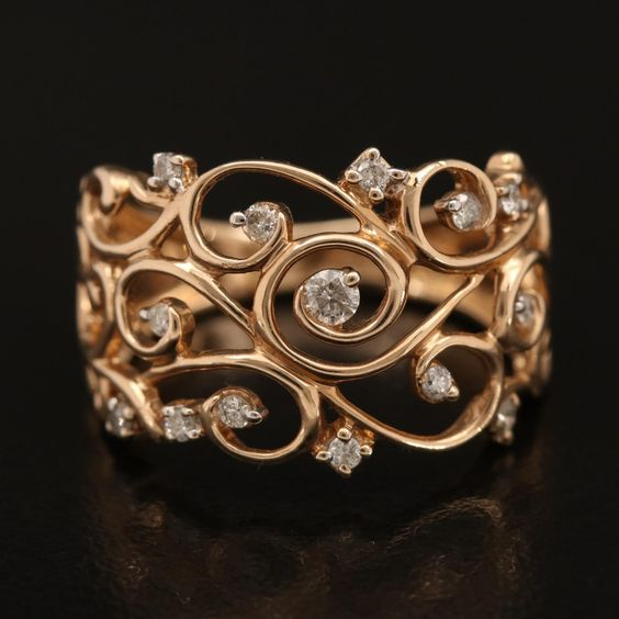 Elegant Vintage Rose Ivy Zirconia Ring