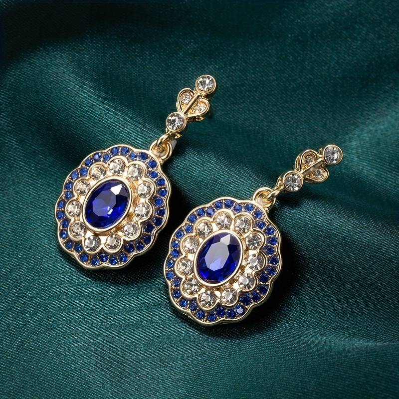 Elegant Vintage Blue Crystal Mandala Earrings