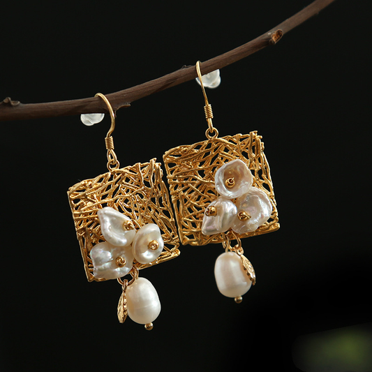 Elegant Vintage Earrings in White with Delicate Pearls and Floral Accents