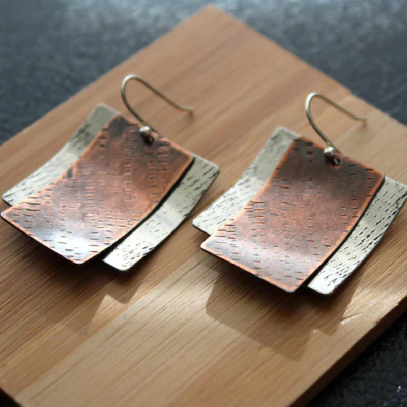 Classic Square Bronze Earrings in Vintage Style