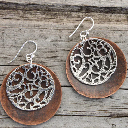 Exquisite Vintage Bronze Hollow Round Silver Earrings