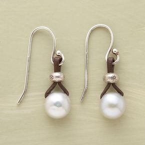 Elegant Vintage Leather Earrings with Pearl Drops