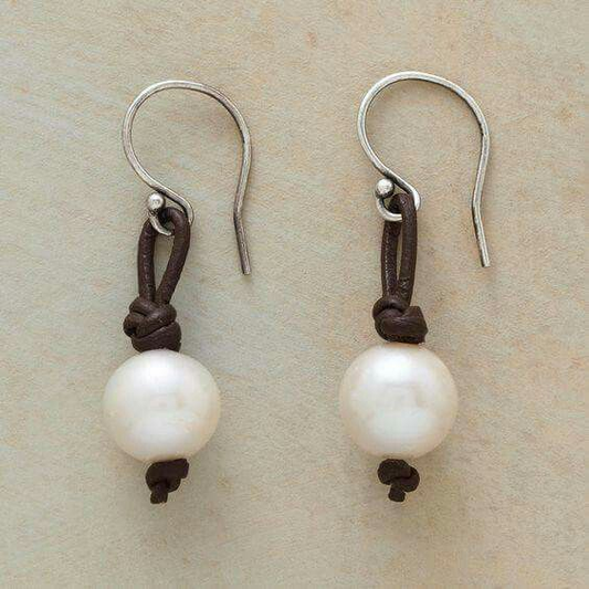 Elegant Vintage Pearl Leather Earrings