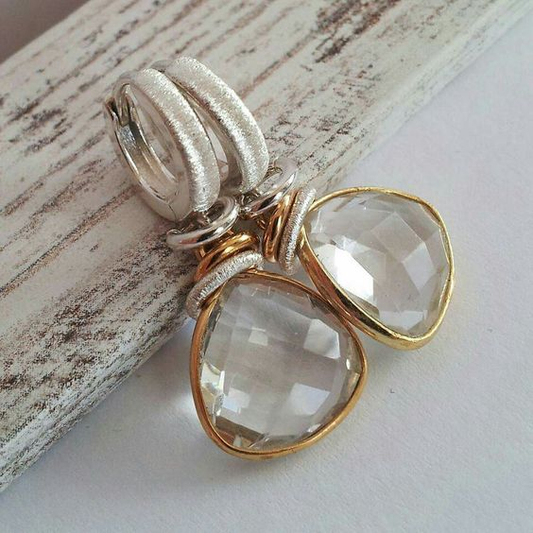 Elegant Vintage Earrings made of White Glass with Gold Accents