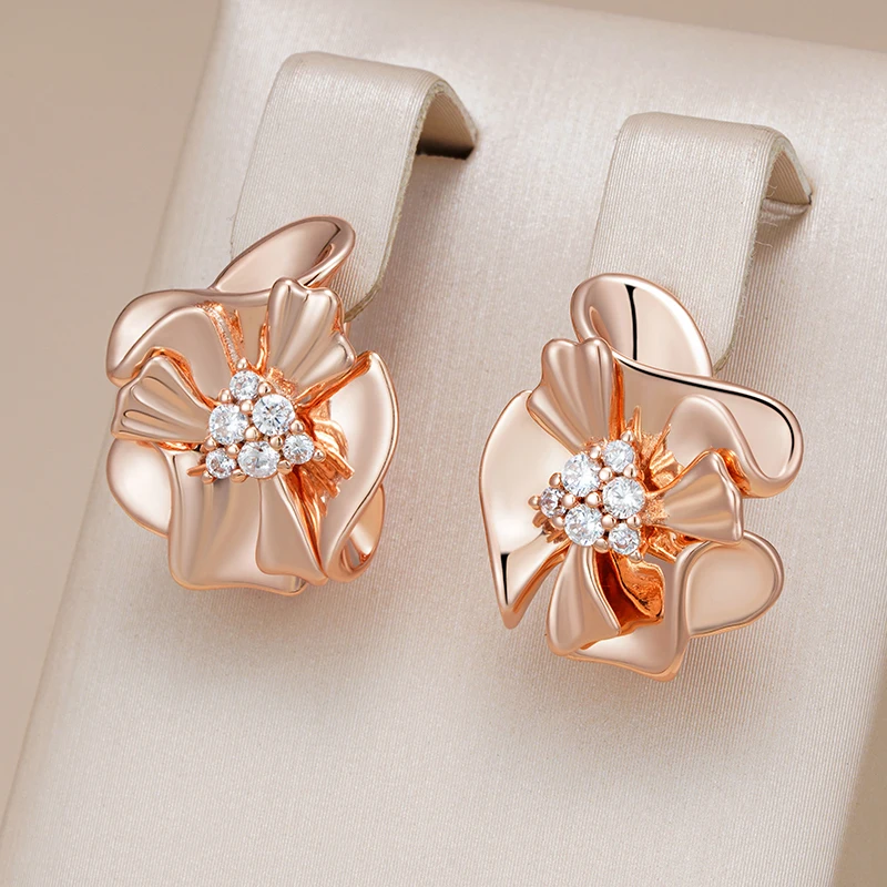 Glamorous Petal Earrings with Sparkling Zircons