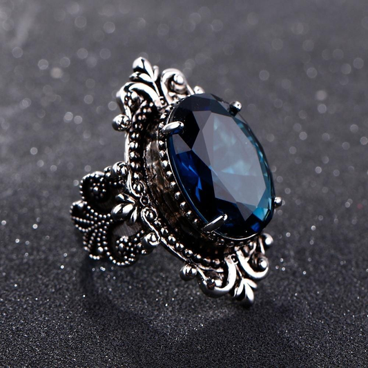 Elegant Dark Blue Vintage Silver Ring