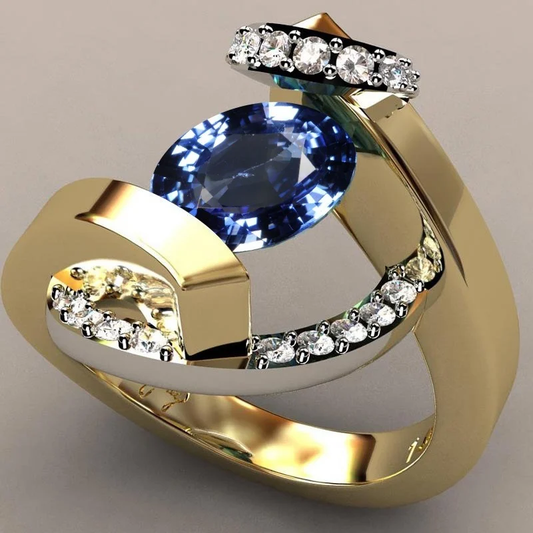 Elegant vintage ring with radiant blue zircon