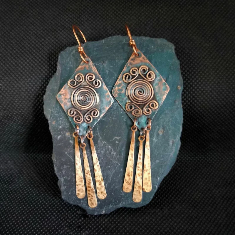 Exquisite Vintage Earrings with Bronze Finish and Elegant Pendants