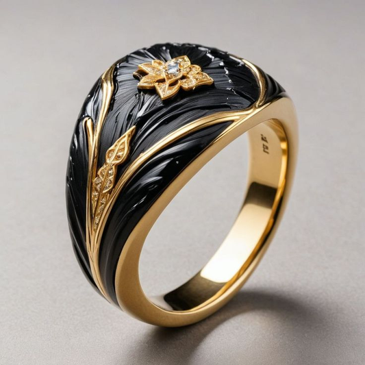 Elegant Vintage Gold Enamel Ring in Black