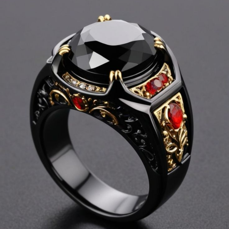 Elegant Vintage Ring with Sparkling Black Crystal