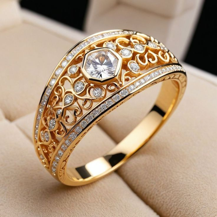 Elegant gold-plated hollow ring with sparkling crystal