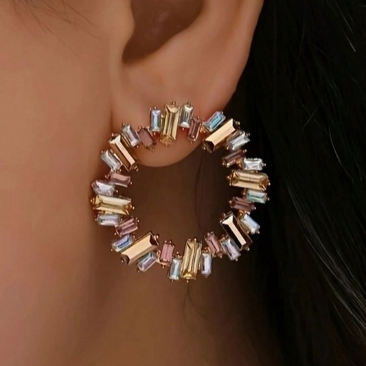 Stunning Vintage Multicolor Crystal Round Earrings