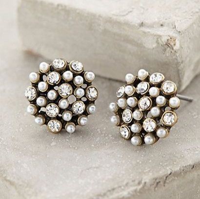 Elegant Vintage Round Bead Earrings with Sparkling Crystal Design