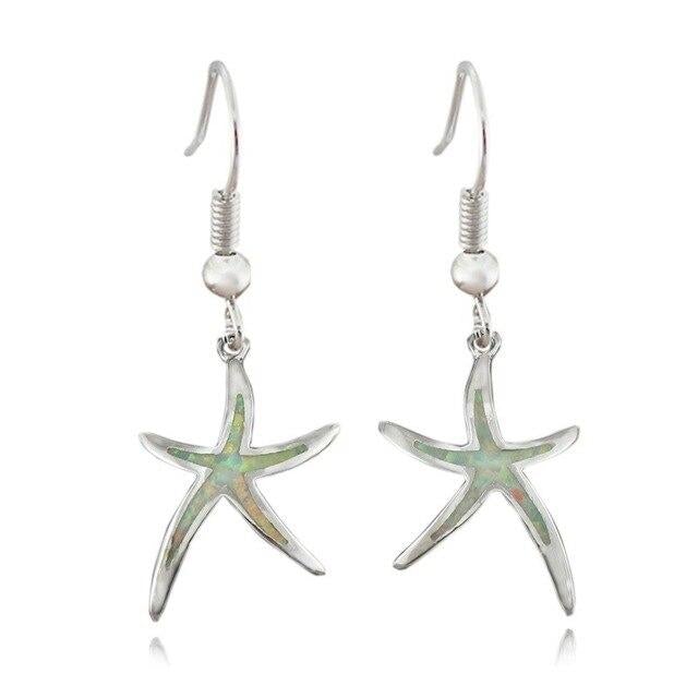 Fascinating starfish earrings made of sparkling opal and precious silver