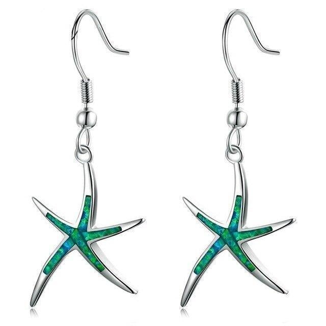 Fascinating starfish earrings made of sparkling opal and precious silver