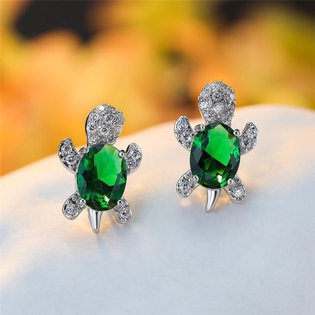 Elegant Sea Turtle Earrings made of Sparkling Zirconium and Noble Silver