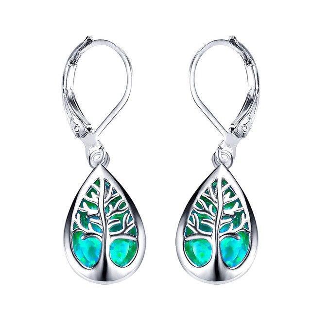 Elegant Tree of Life Earrings made of Sparkling Opal and Noble Silver