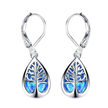 Elegant Tree of Life Earrings made of Sparkling Opal and Noble Silver