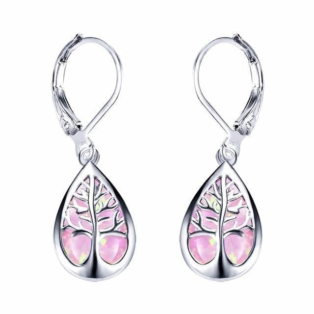 Elegant Tree of Life Earrings made of Sparkling Opal and Noble Silver