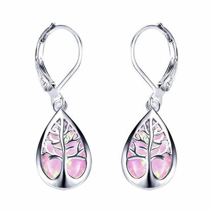 Elegant Tree of Life Earrings made of Sparkling Opal and Noble Silver