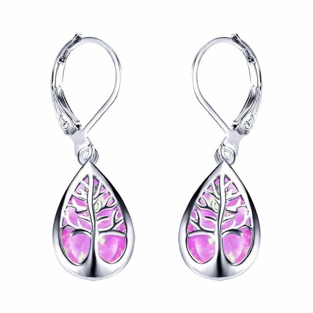 Elegant Tree of Life Earrings made of Sparkling Opal and Noble Silver