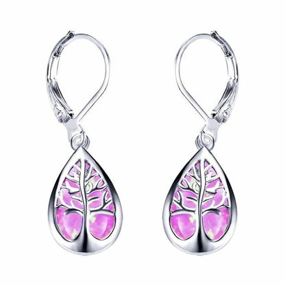 Elegant Tree of Life Earrings made of Sparkling Opal and Noble Silver