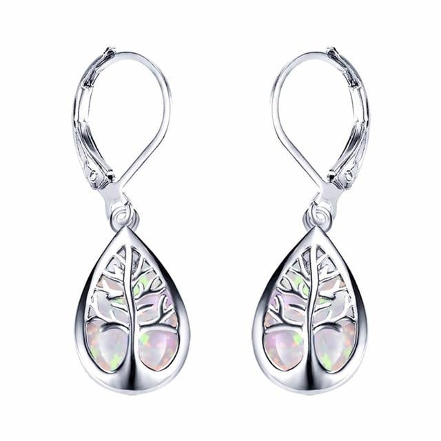 Elegant Tree of Life Earrings made of Sparkling Opal and Noble Silver