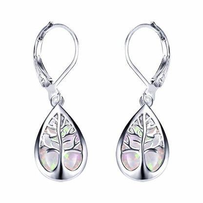 Elegant Tree of Life Earrings made of Sparkling Opal and Noble Silver